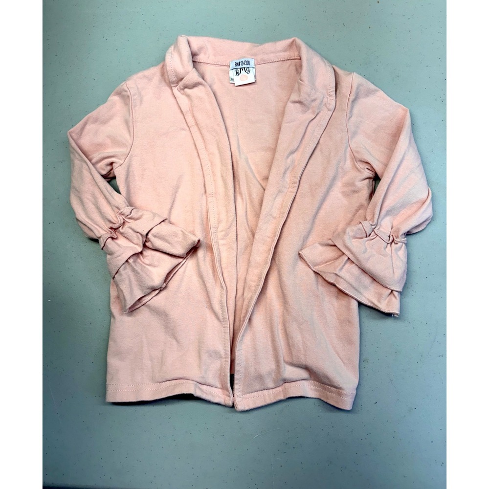 Girls 3T Open Front Pink Cardigan Shawl Collar Ruffled Cuffs Jersey Lightweight